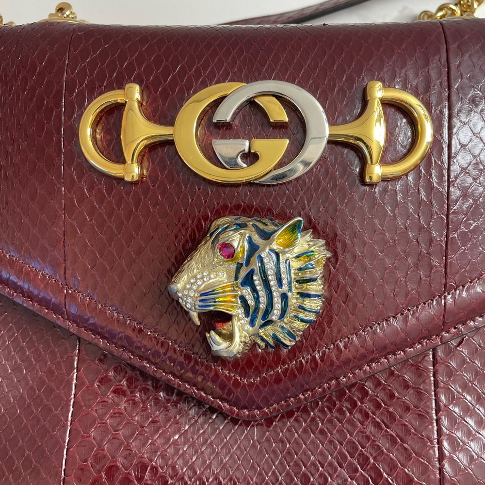 Gucci NWOT Rajah Red Python Shoulder Flap Bag - Picture 8 of 16